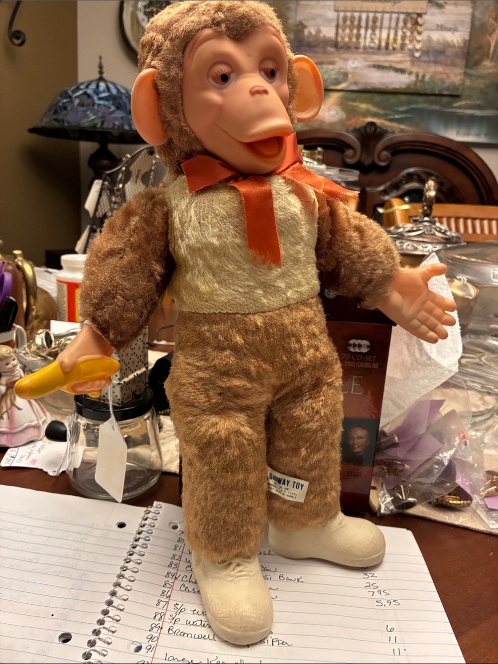 Classic Brown Plush Monkey Toy with Orange Ribbon